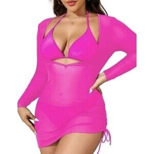 Aqua Eve Plus SIZE 14w 3 Piece Womens Bikini Set Neon Pink